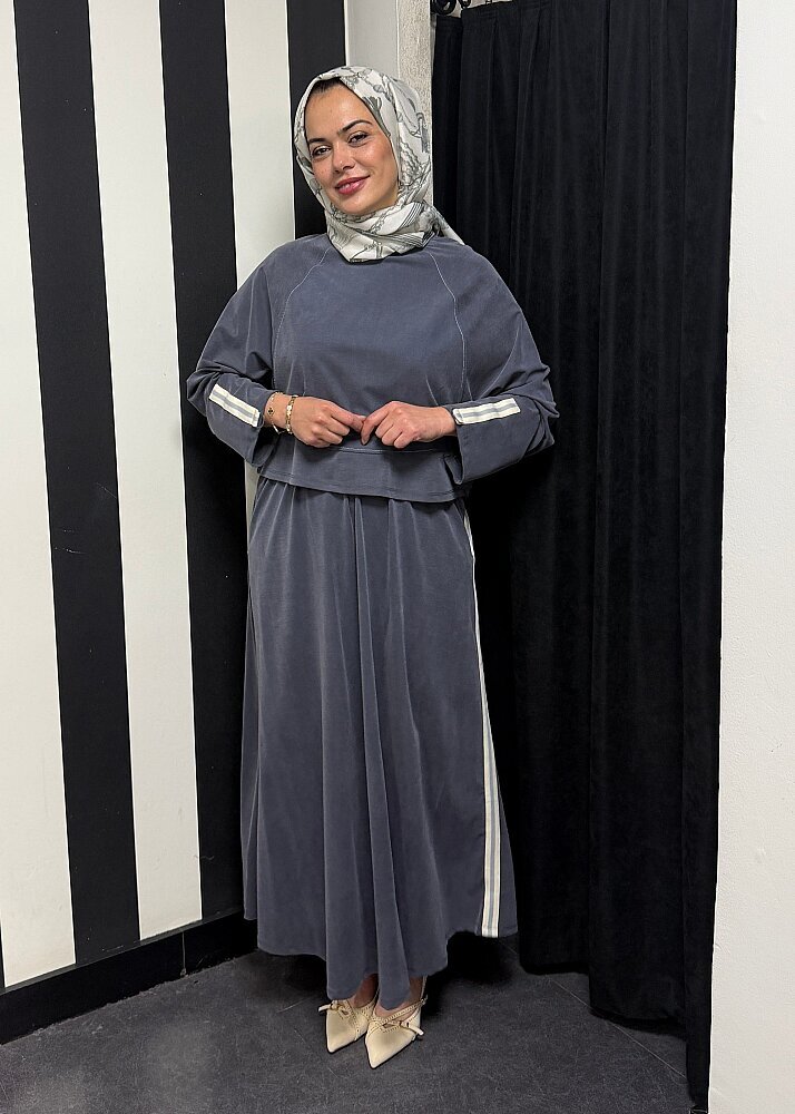 Nazlınur Collection Önü Dikiş Detaylı Şeritli Takım LACİVERT - 9