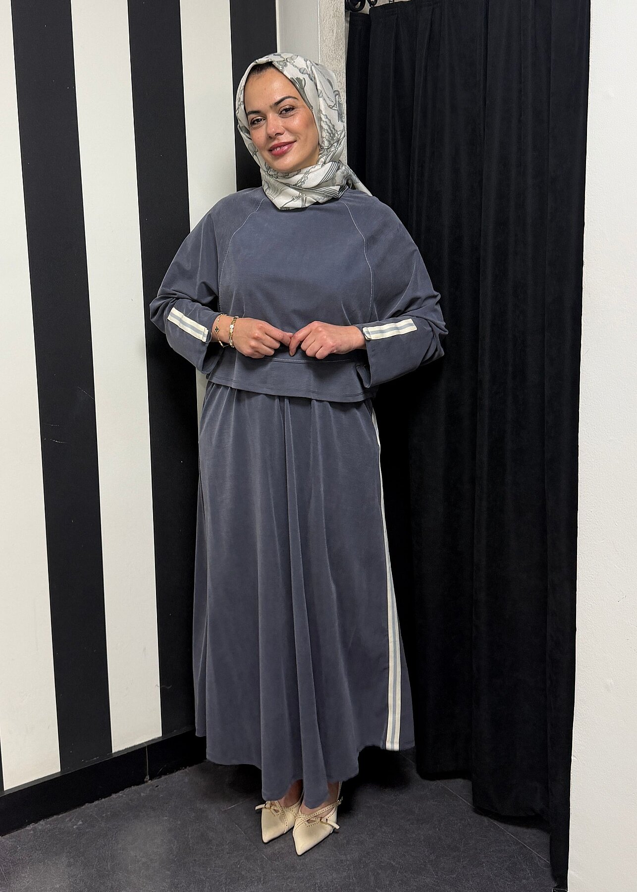 Nazlınur Collection Önü Dikiş Detaylı Şeritli Takım LACİVERT - 9