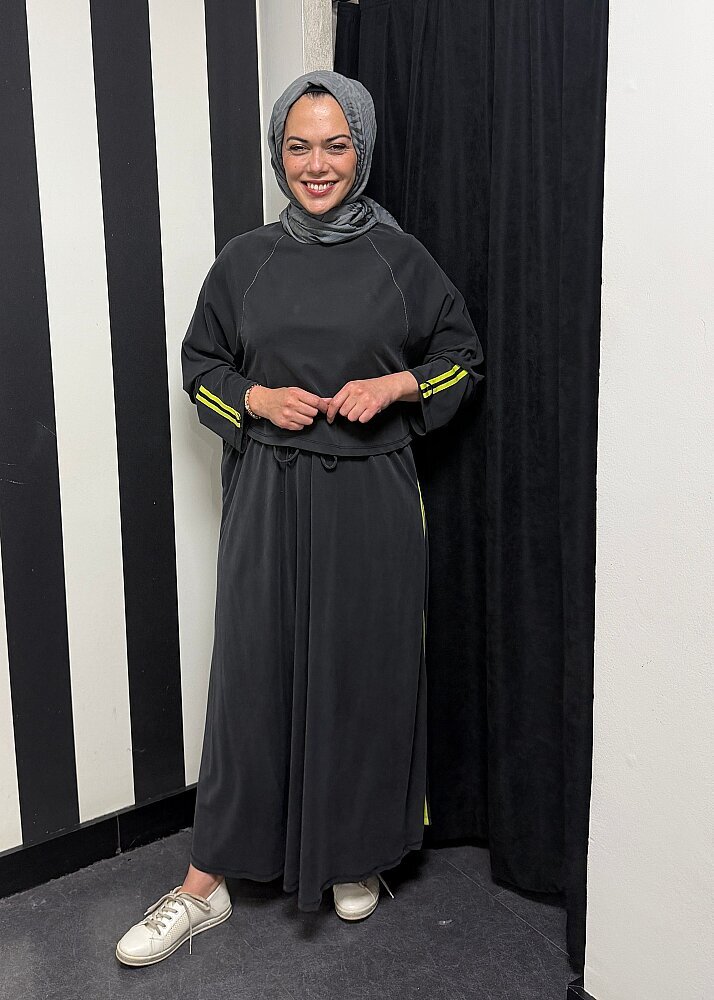 Nazlınur Collection Önü Dikiş Detaylı Şeritli Takım SİYAH - 2