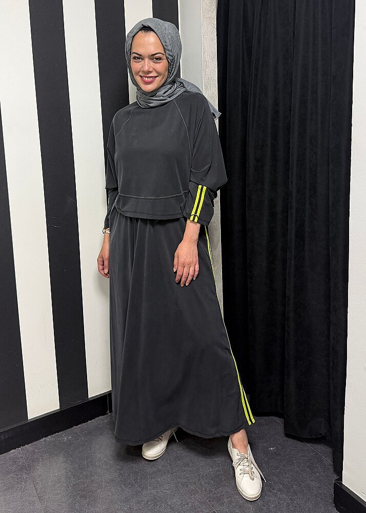 Nazlınur Collection Önü Dikiş Detaylı Şeritli Takım SİYAH - 4