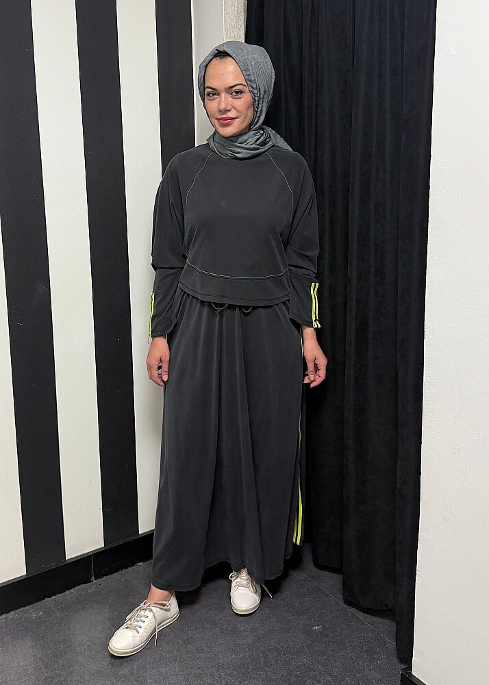 Nazlınur Collection Önü Dikiş Detaylı Şeritli Takım SİYAH - 8