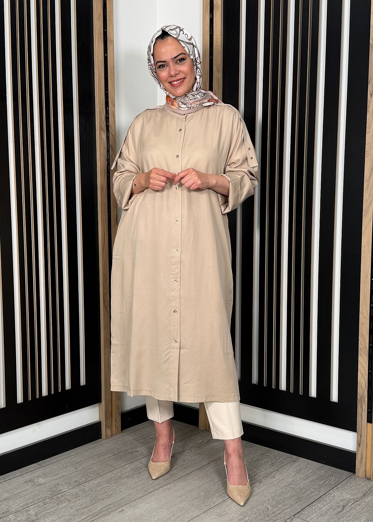 Nazlınur Collection Önü Düğmeli Kap TAŞ - 2