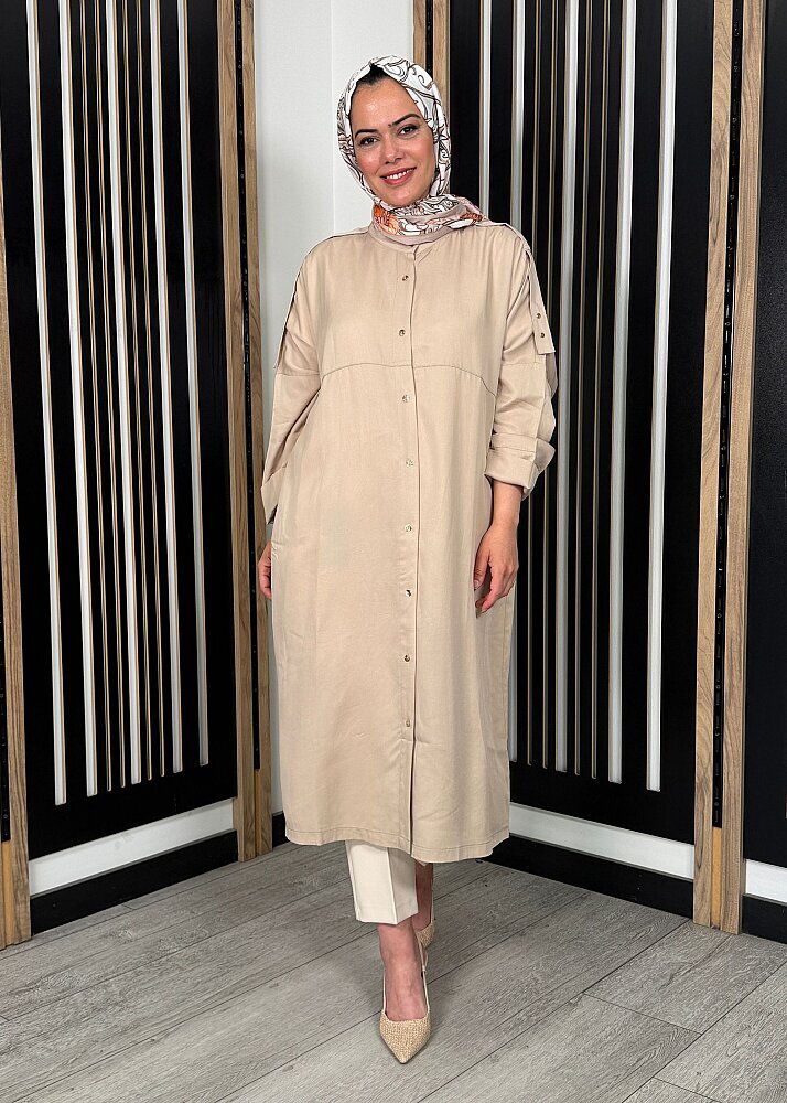 Nazlınur Collection Önü Düğmeli Kap TAŞ