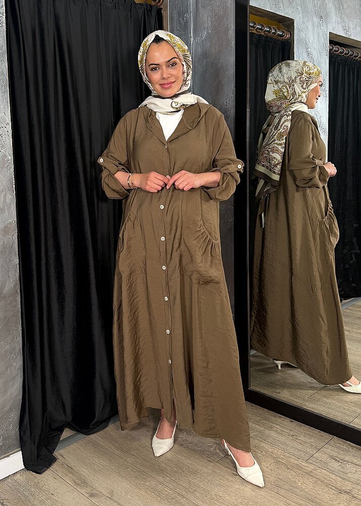 Nazlınur Collection Önü Düğmeli Kapüşonlu Kap KAHVE