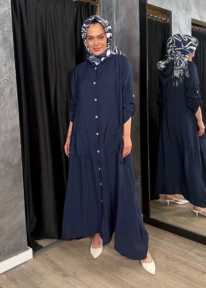 Nazlınur Collection Önü Düğmeli Kapüşonlu Kap LACİVERT - 7