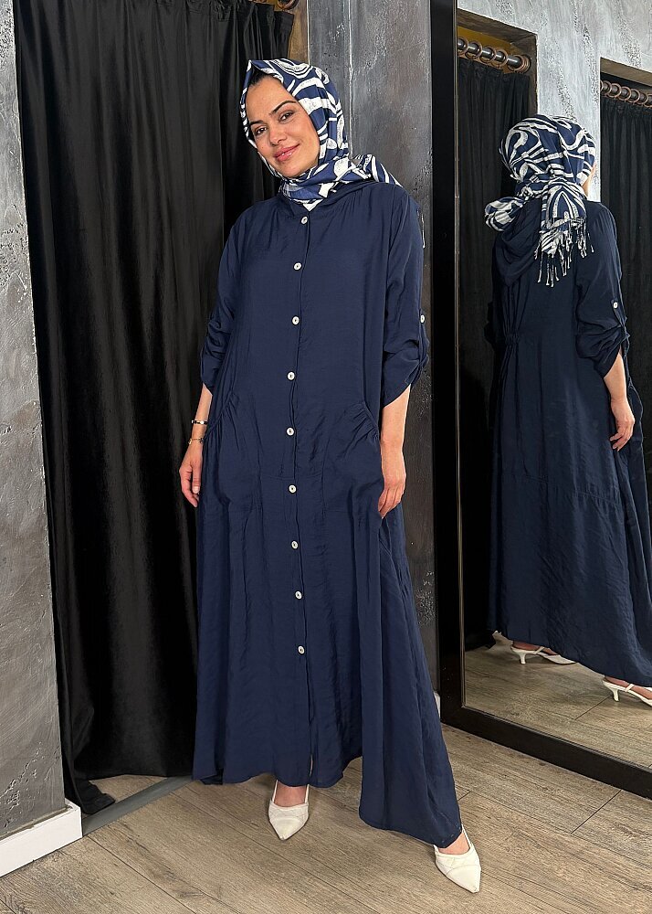 Nazlınur Collection Önü Düğmeli Kapüşonlu Kap LACİVERT - 9