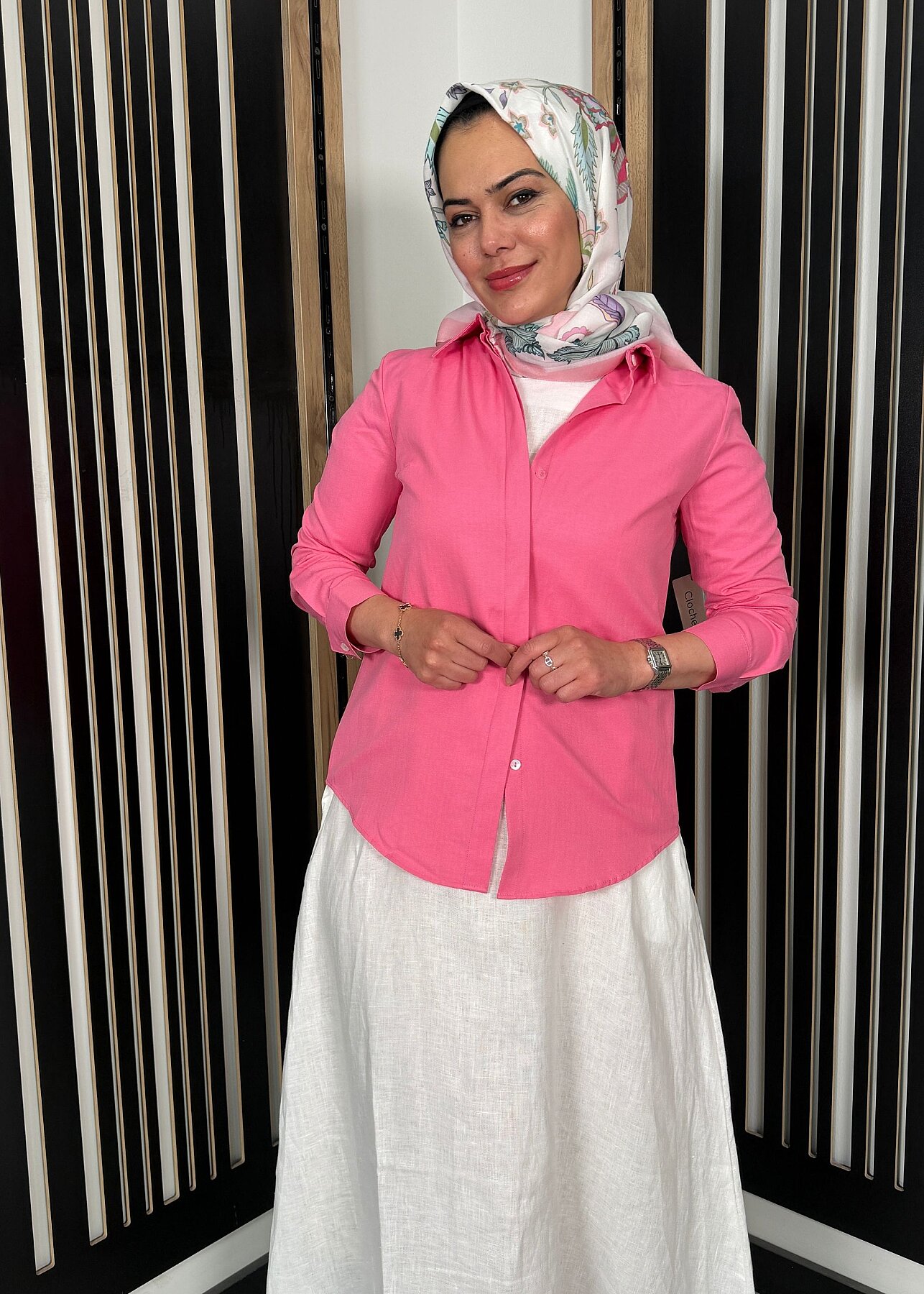 Nazlınur Collection Pamuklu Gizli Patlı Gömlek PEMBE - 2
