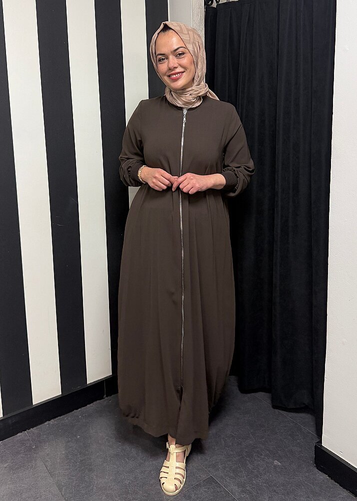 Nazlınur Collection Ribanalı Ferace Acı Kahve - 2