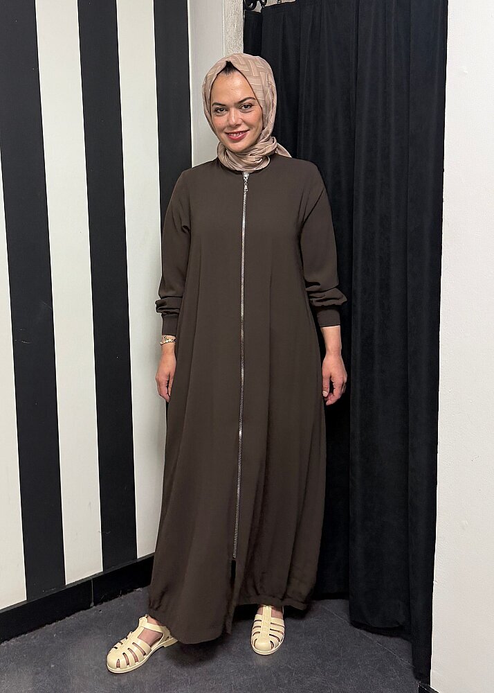 Nazlınur Collection Ribanalı Ferace Acı Kahve - 5