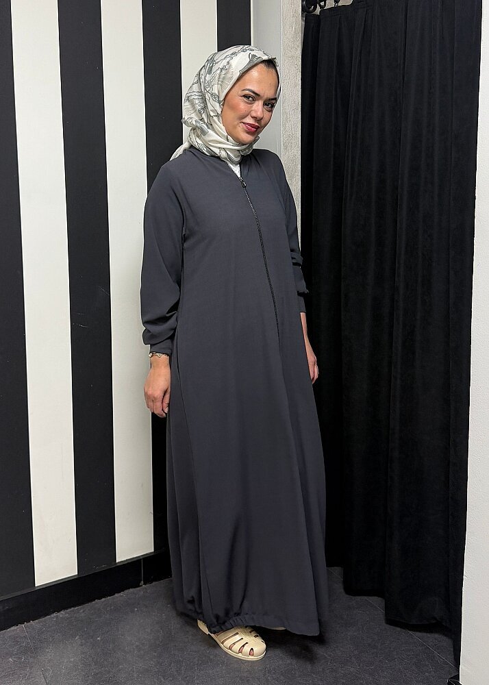 Nazlınur Collection Ribanalı Ferace FÜME - 2