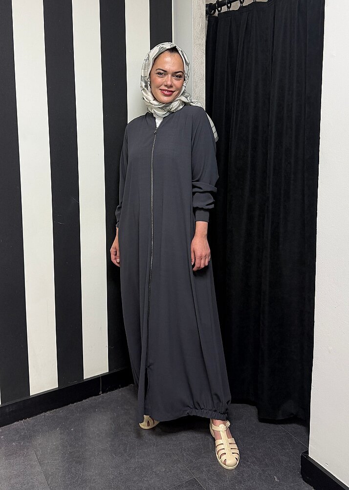 Nazlınur Collection Ribanalı Ferace FÜME - 4