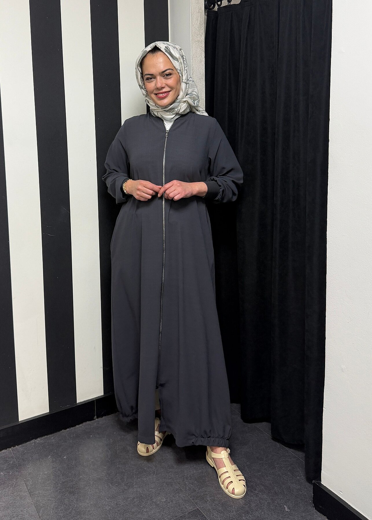 Nazlınur Collection Ribanalı Ferace FÜME - 5
