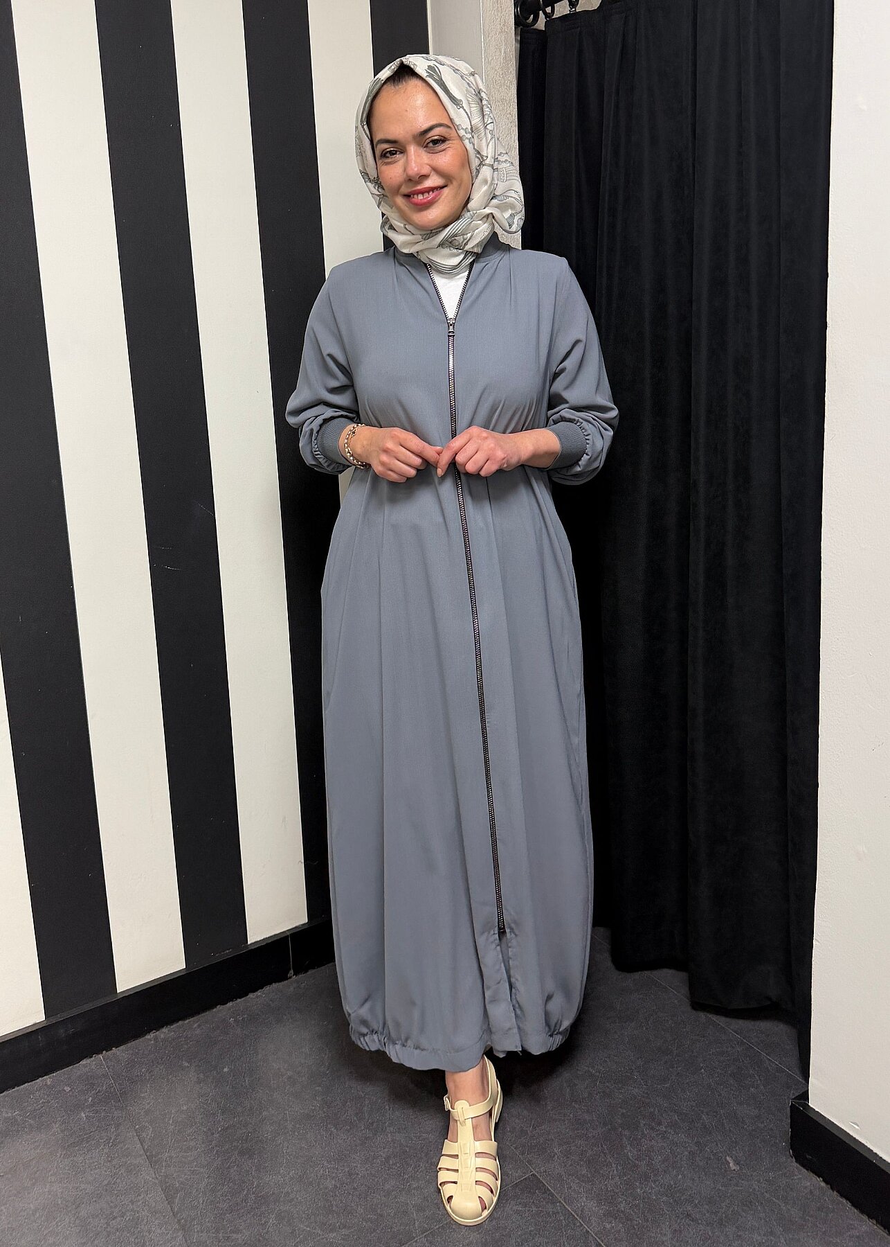 Nazlınur Collection Ribanalı Ferace GRİ - 3