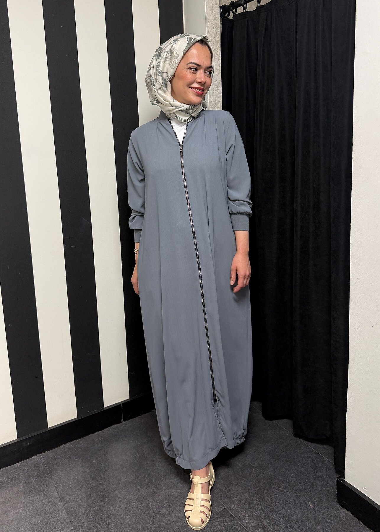 Nazlınur Collection Ribanalı Ferace GRİ - 1