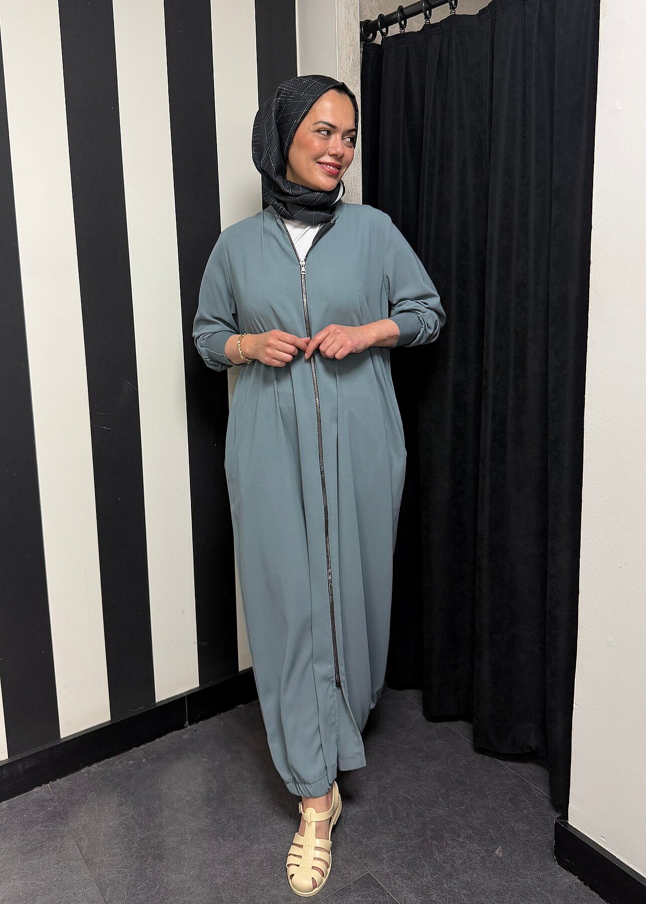 Nazlınur Collection Ribanalı Ferace MİNT - 5