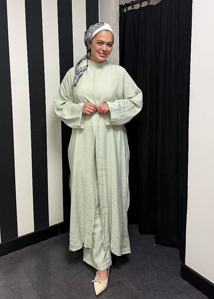 Nazlınur Collection Yanları Yırtmaçlı Fular Detaylı Pantolon Takım MİNT - 7
