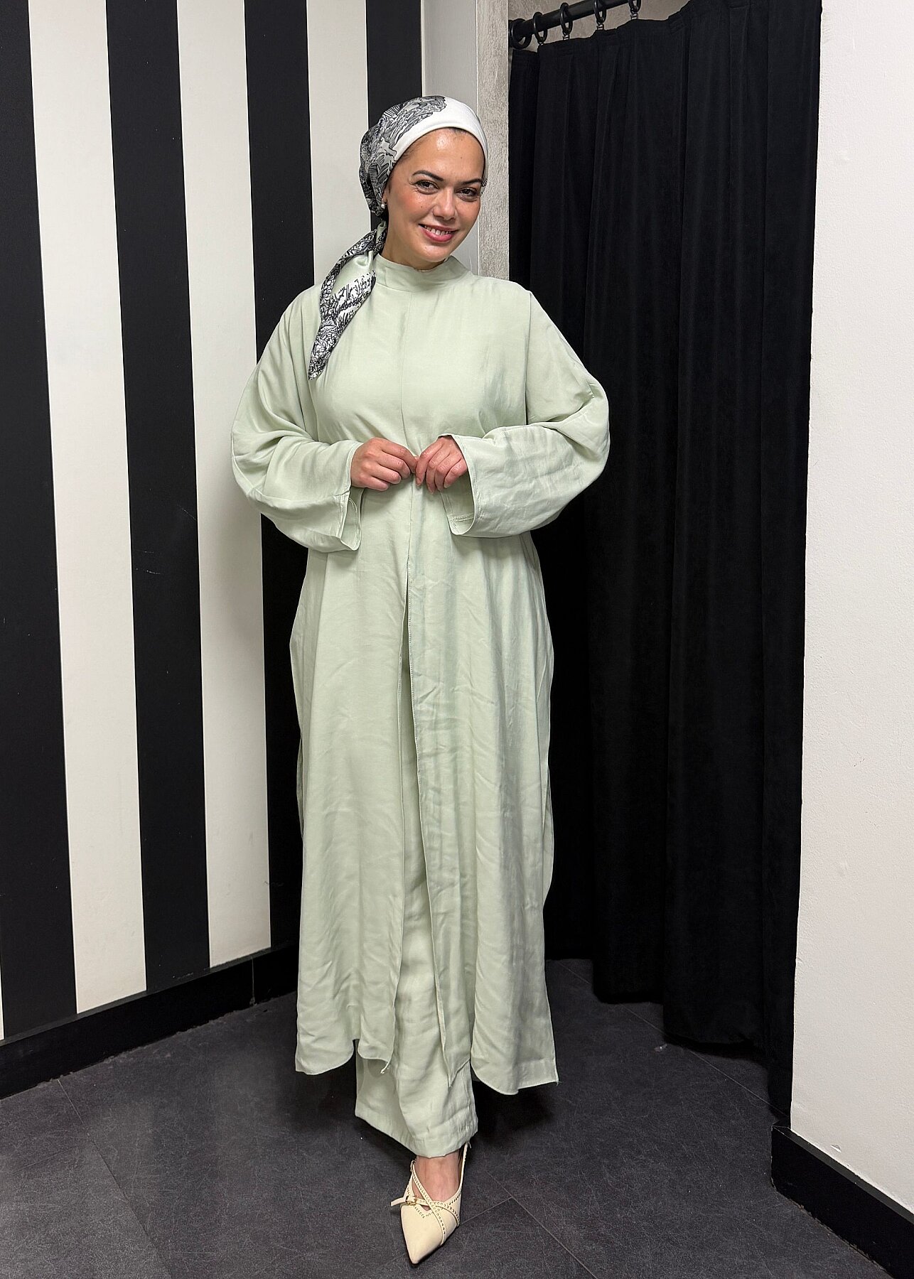 Nazlınur Collection Yanları Yırtmaçlı Fular Detaylı Pantolon Takım MİNT - 7