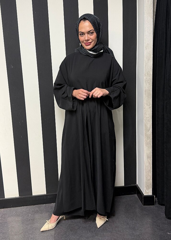Nazlınur Collection Yanları Yırtmaçlı Fular Detaylı Pantolon Takım SİYAH - 4