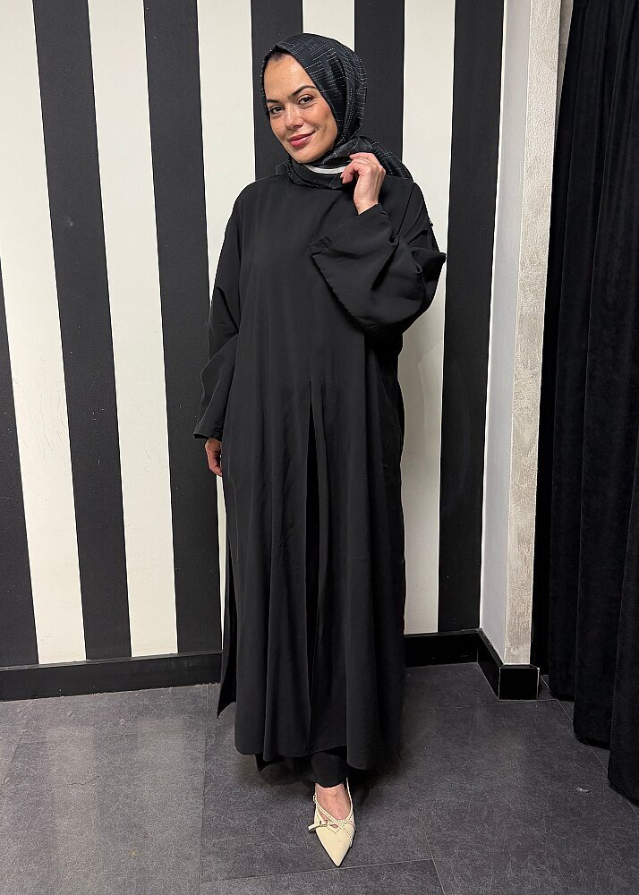 Nazlınur Collection Yanları Yırtmaçlı Fular Detaylı Pantolon Takım SİYAH - 6