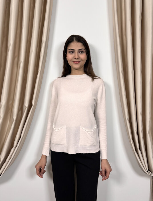 NiQozza Yasemin İthal Cepli Triko Kazak EKRU - 3