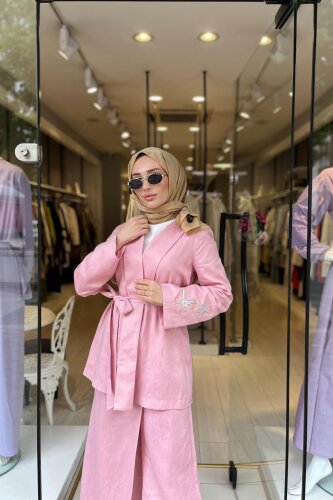 Omelya Keten Ceket PEMBE