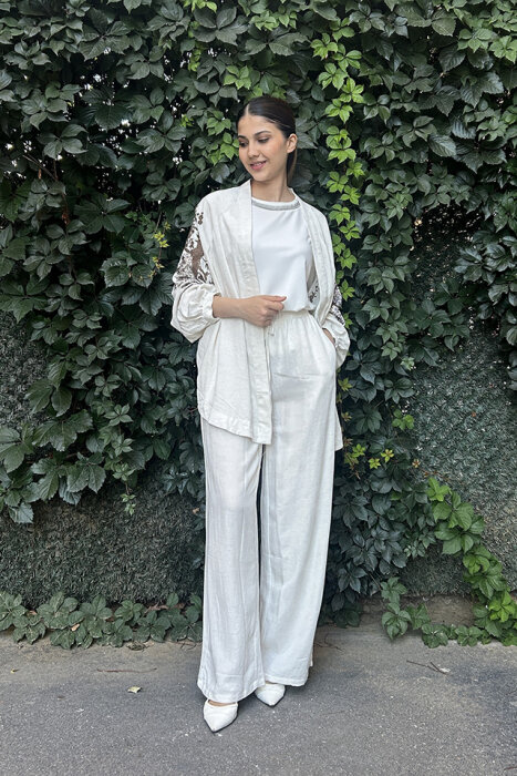 Orfeo Collection Bel Lastikli Bol Paça Pantolon Naturel - 2