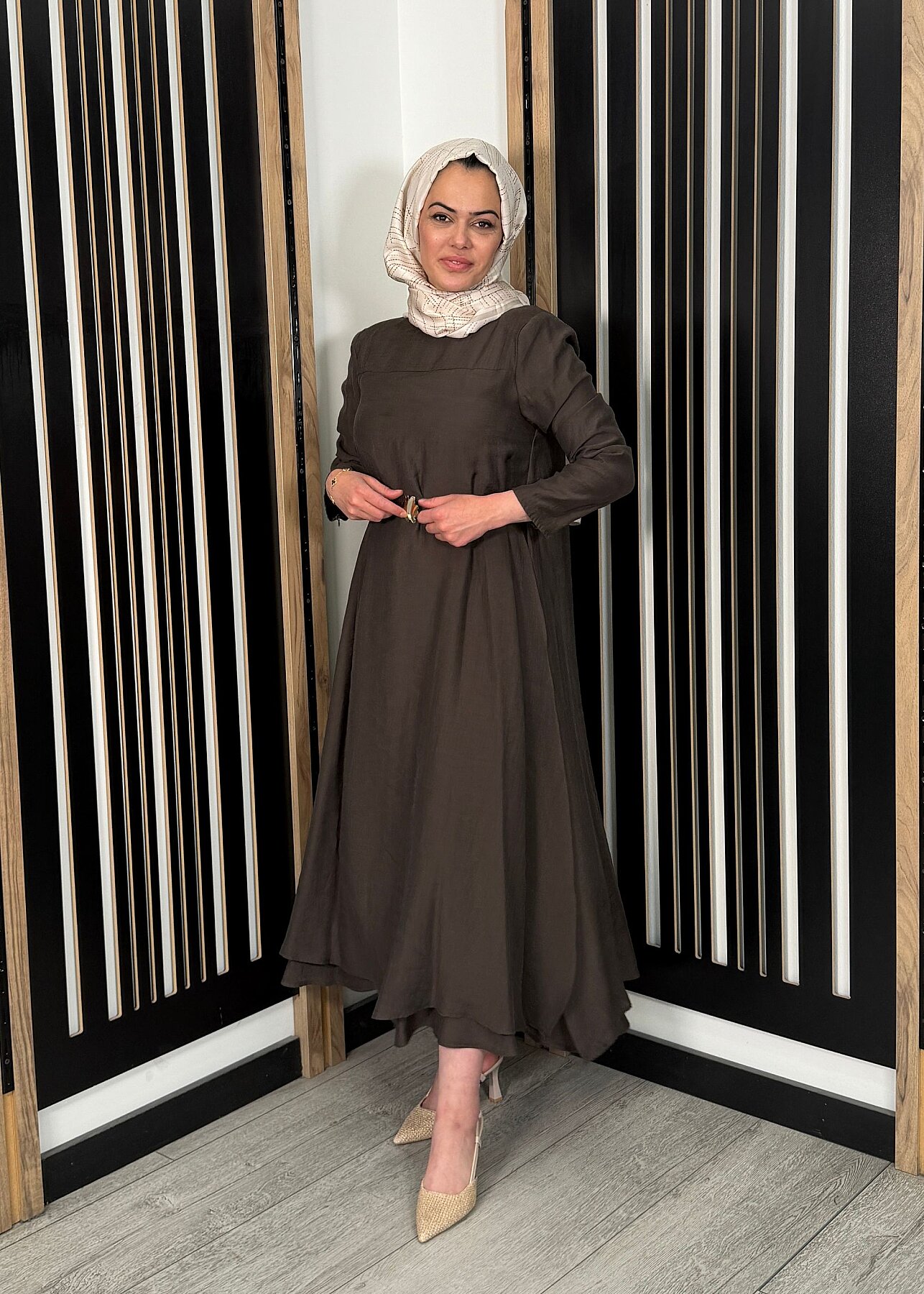 Qupra Kemerli Tensel Elbise KAHVE - 2