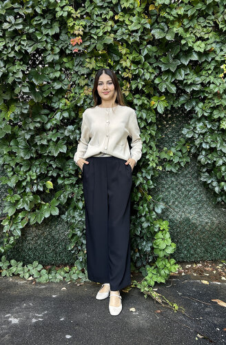 SBL Desing Beli Lastikli Boru Paça Pantolon SİYAH
