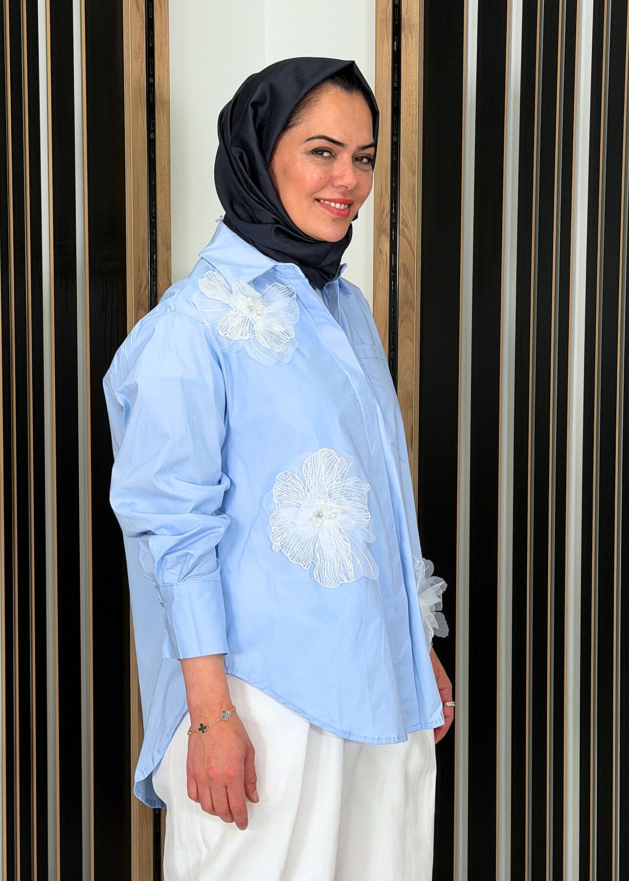 Sempre Büyük Çiçekli Gömlek BLUE - 1