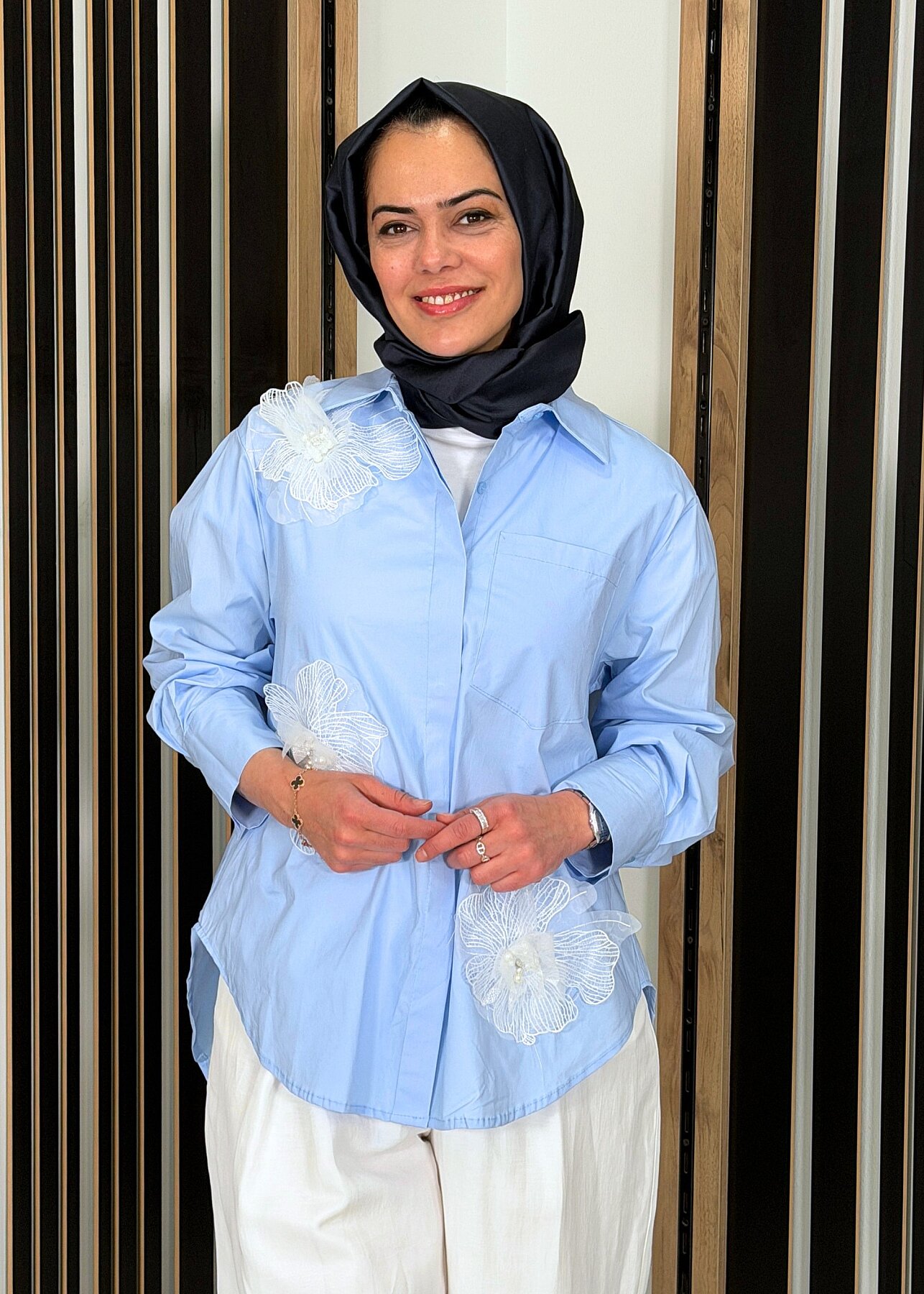 Sempre Büyük Çiçekli Gömlek BLUE - 3