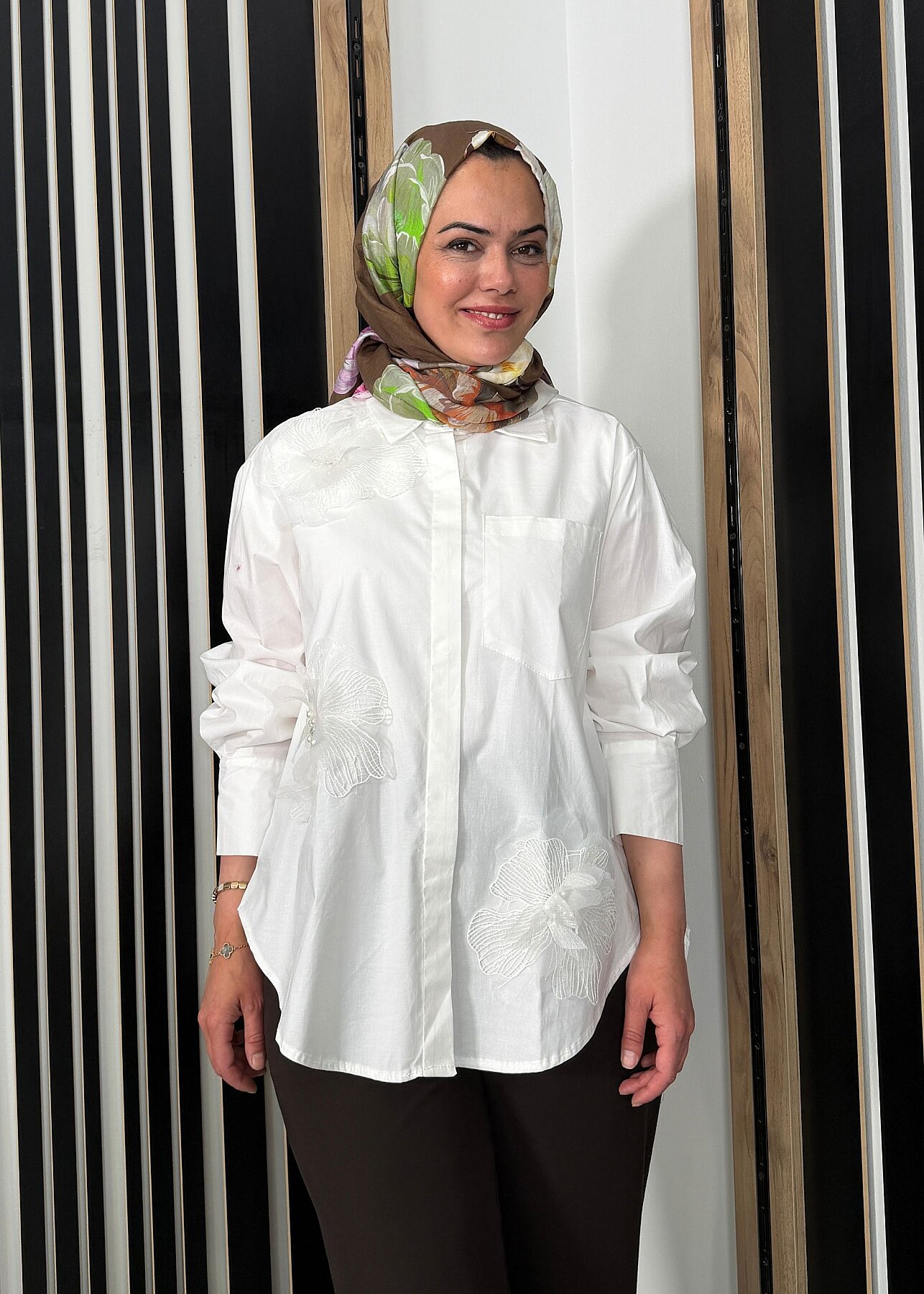 Sempre Büyük Çiçekli Gömlek IVORY - 1