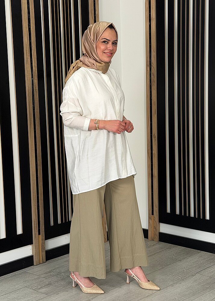 Sentez Abelia Kısa Geniş Paça Pantolon olive - 2