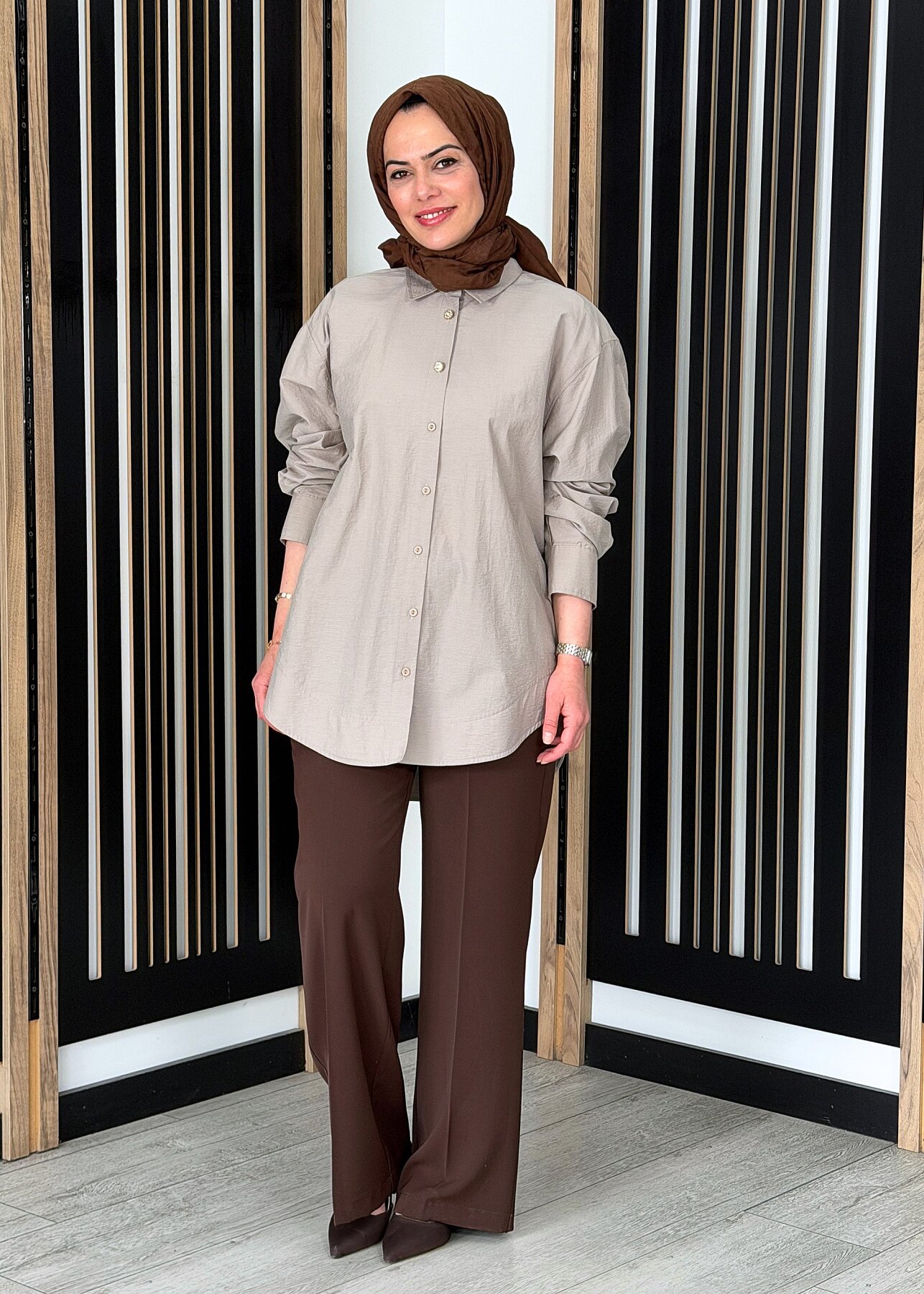 Sentez Colmar Beli Lastikli Geniş Paça Pantolon KAHVE - 2