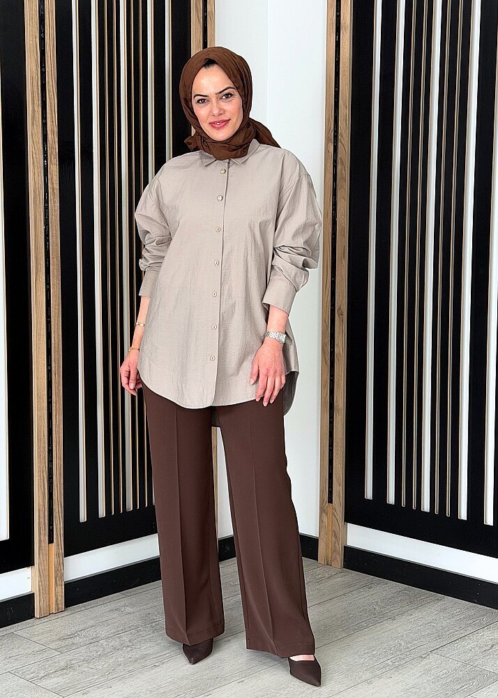 Sentez Colmar Beli Lastikli Geniş Paça Pantolon KAHVE - 3