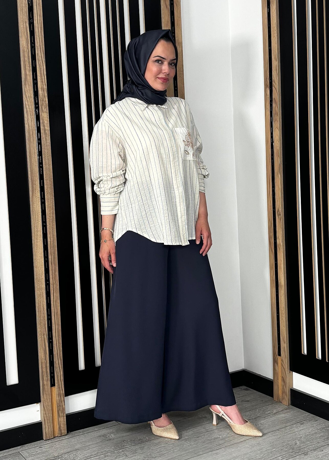 Sentez Logos Geniş Paça Pantolon LACİVERT - 1