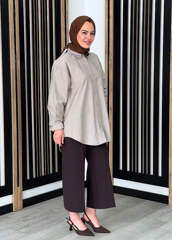 Sentez Queen Kısa Geniş Paça Pantolon KAHVE - 2