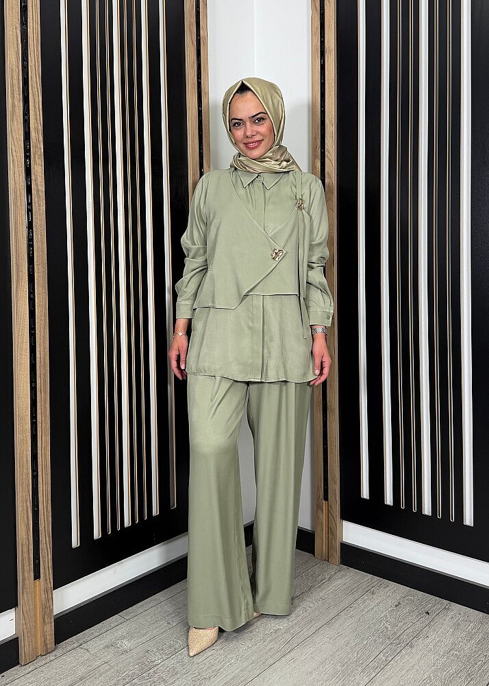 Si Design Beli Lastikli Bol Paça Pantolon KHAKİ