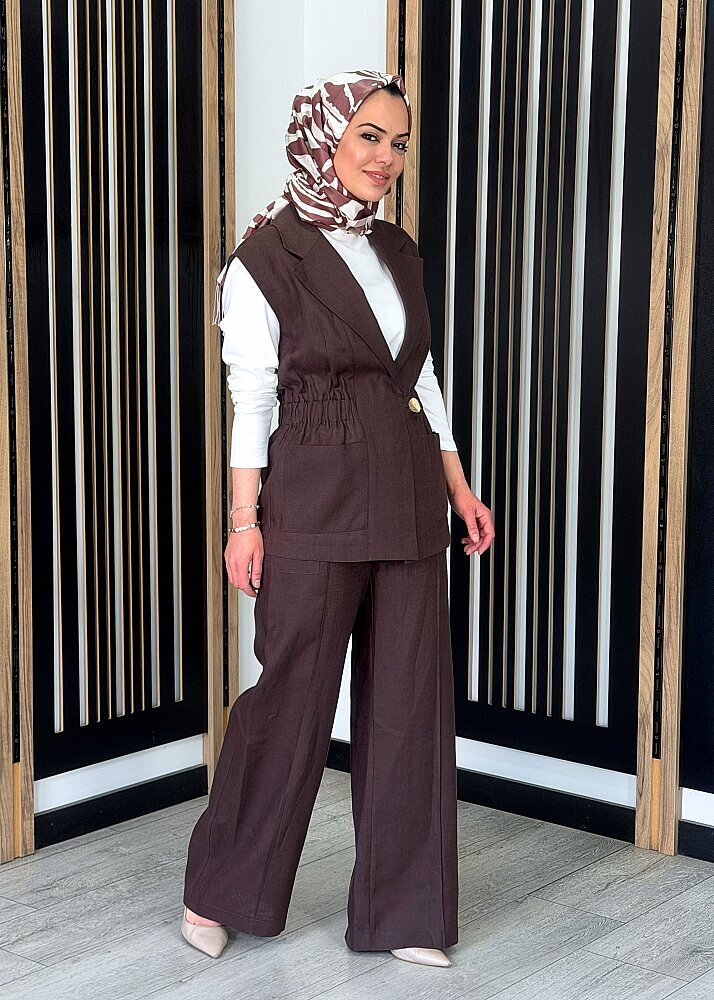 Si Design Kargo Cepli Bol Paça Pantolon KAHVE - 3