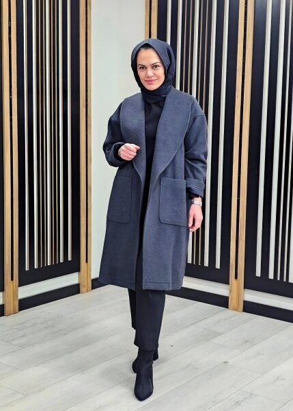 Si Design Şal Yaka Kaşe Kaban ANTRASİT