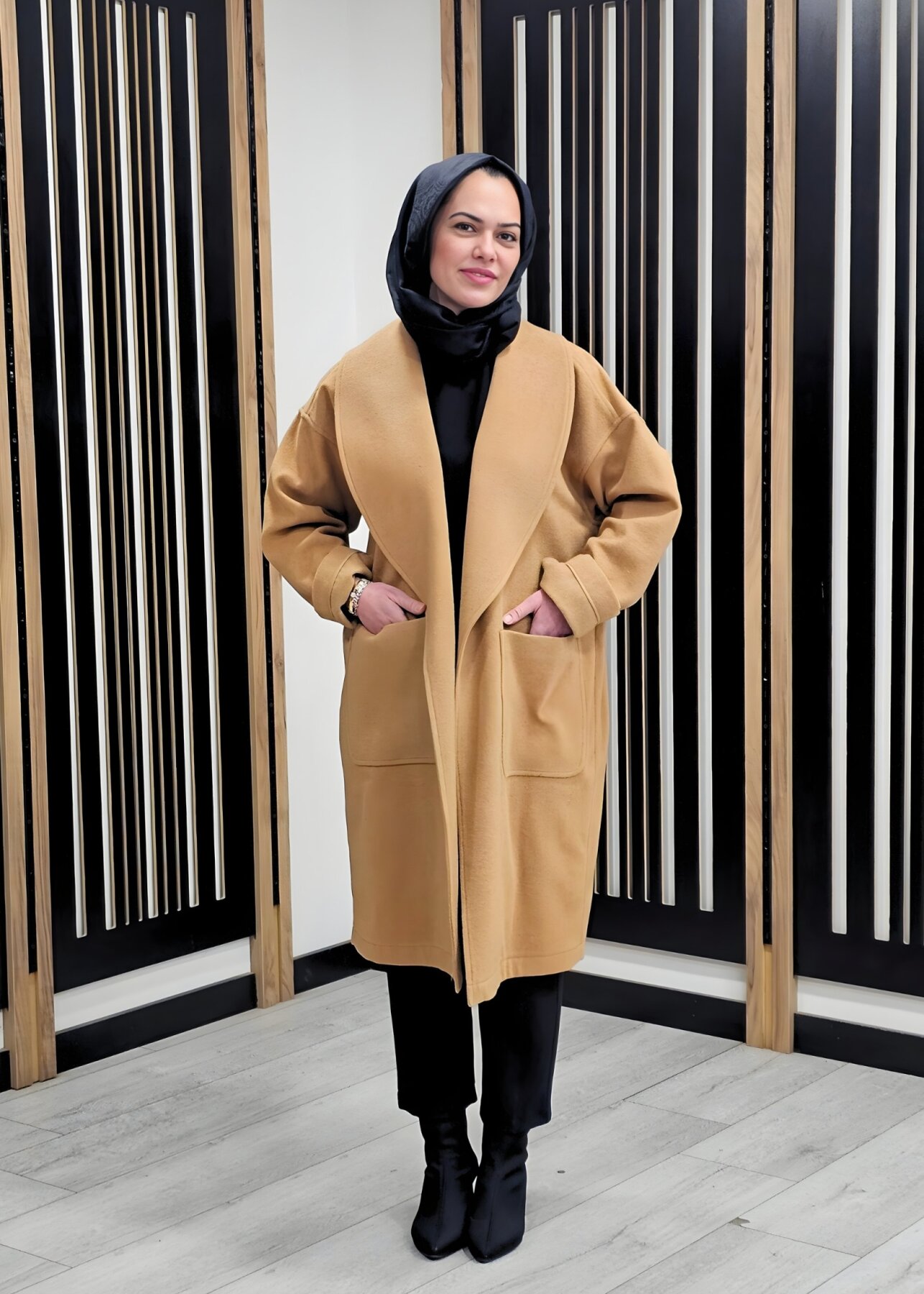 Si Design Şal Yaka Kaşe Kaban CAMEL - 1
