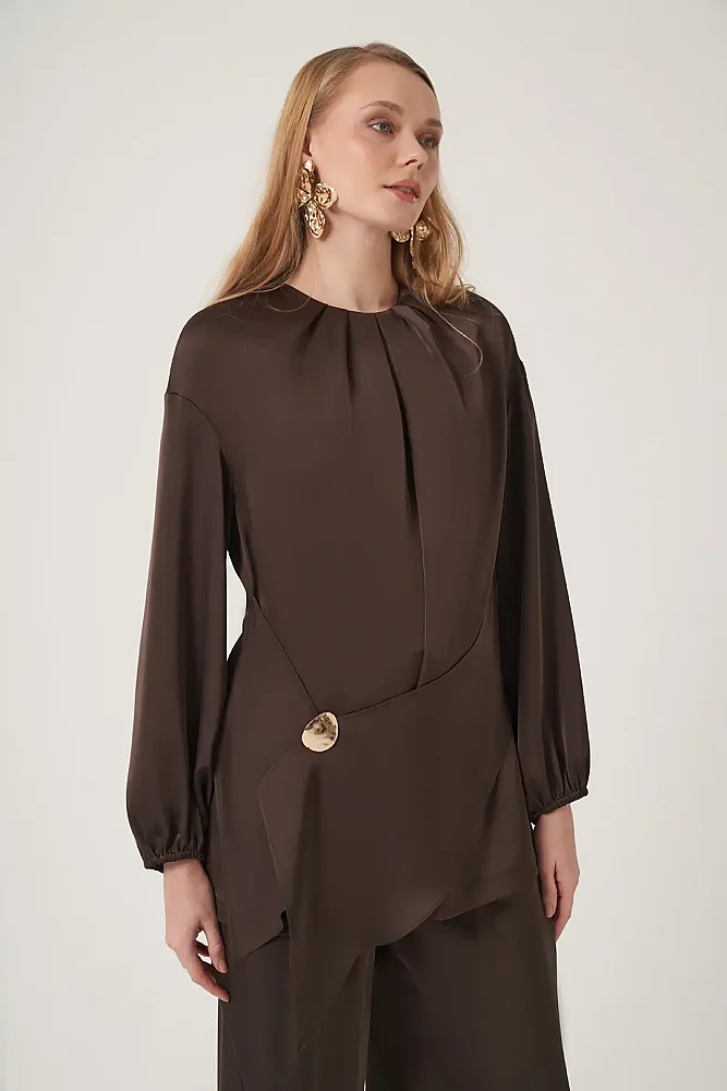 Si Design Saten Bluz KAHVE - 3
