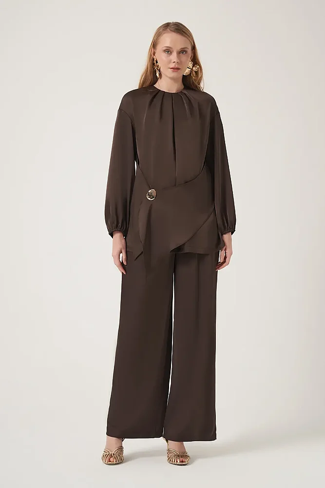 Si Design Saten Pantolon KAHVE (1)