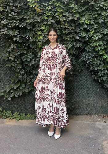 Sovera Motif Desen Mango Elbise KIRMIZI