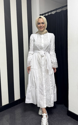 Tdee Dantelli Elbise BEYAZ