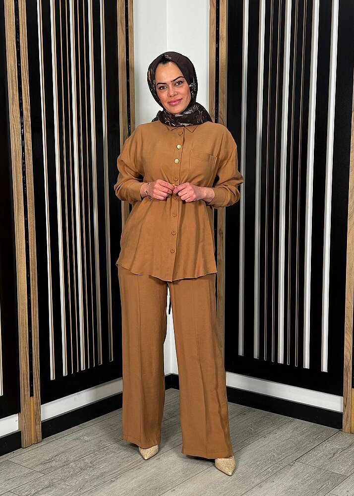 Qupra Sırtı Fermuar Aksesuarlı Modal Takım CAMEL
