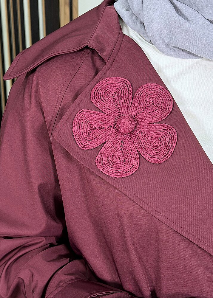 Vuu Arkası Uzun Oversize Ceket BORDO - 4