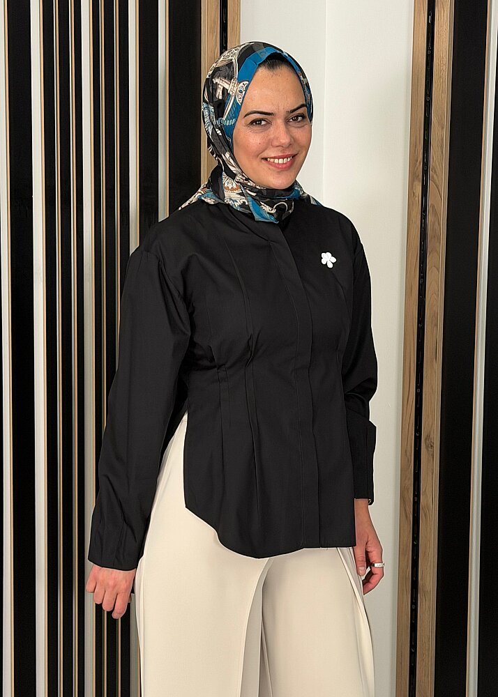 Vuu Beli Kadın Nervürlü Gömlek SİYAH - 2