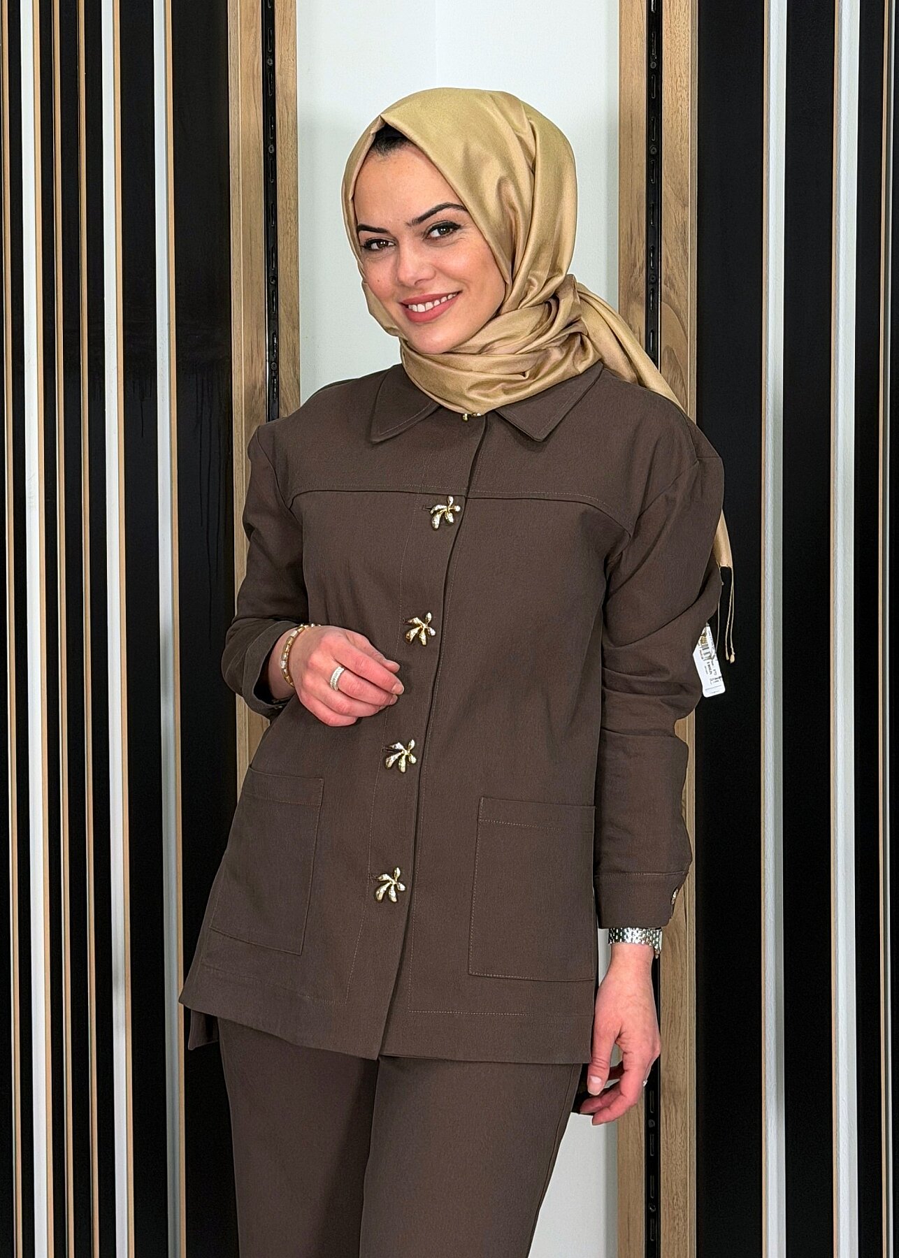 Vuu Yanı Yırtmaçlı Kot Ceket KAHVE - 3